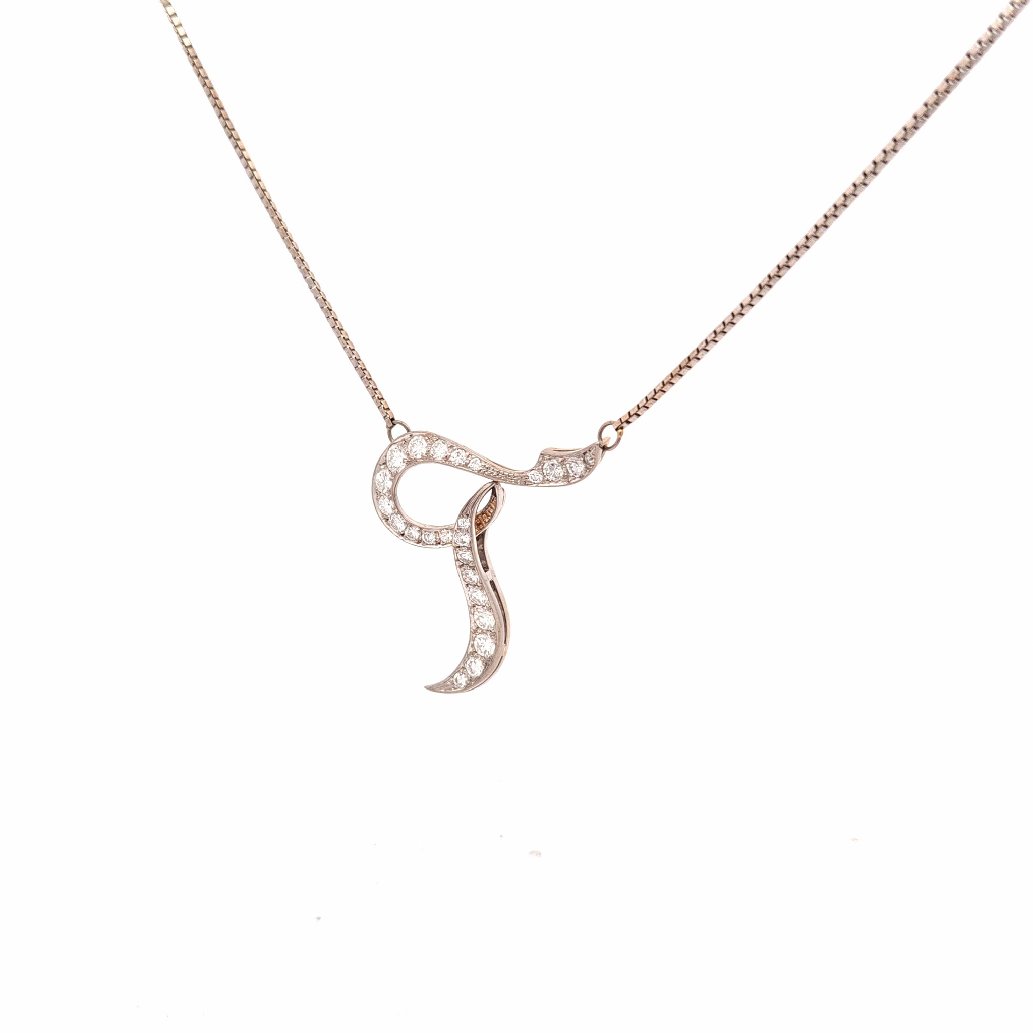 14k witgouden collier met vaste diamanten T-hanger