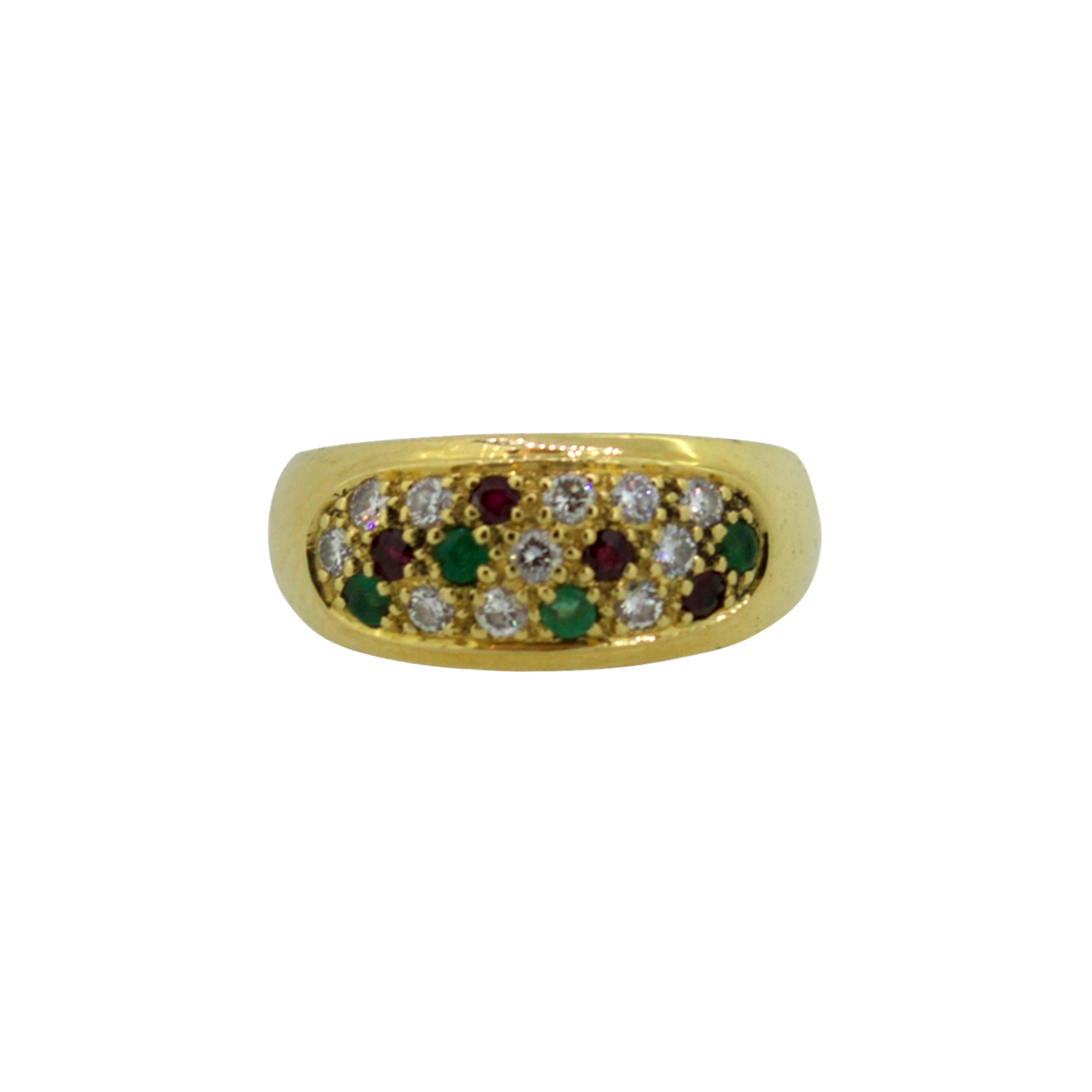 Yellow Gold Pavé Diamond Emerald Ruby Ring