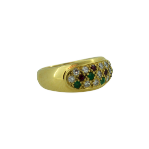 Yellow Gold Pavé Diamond Emerald Ruby Ring