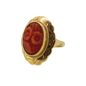 Red Coral Cameo Ring