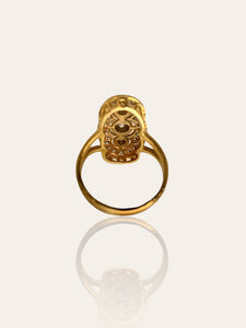Art Deco 18K geelgouden Princess ring bezet met briljant geslepen diamanten